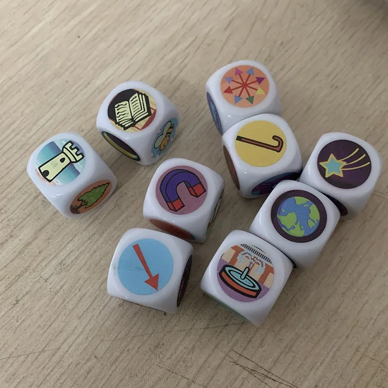 9 Pcs/set Telling Story Dice Game Family/Parents/Party Funny Imagine Magic Toys 2cm Multicolor Pattern Dice