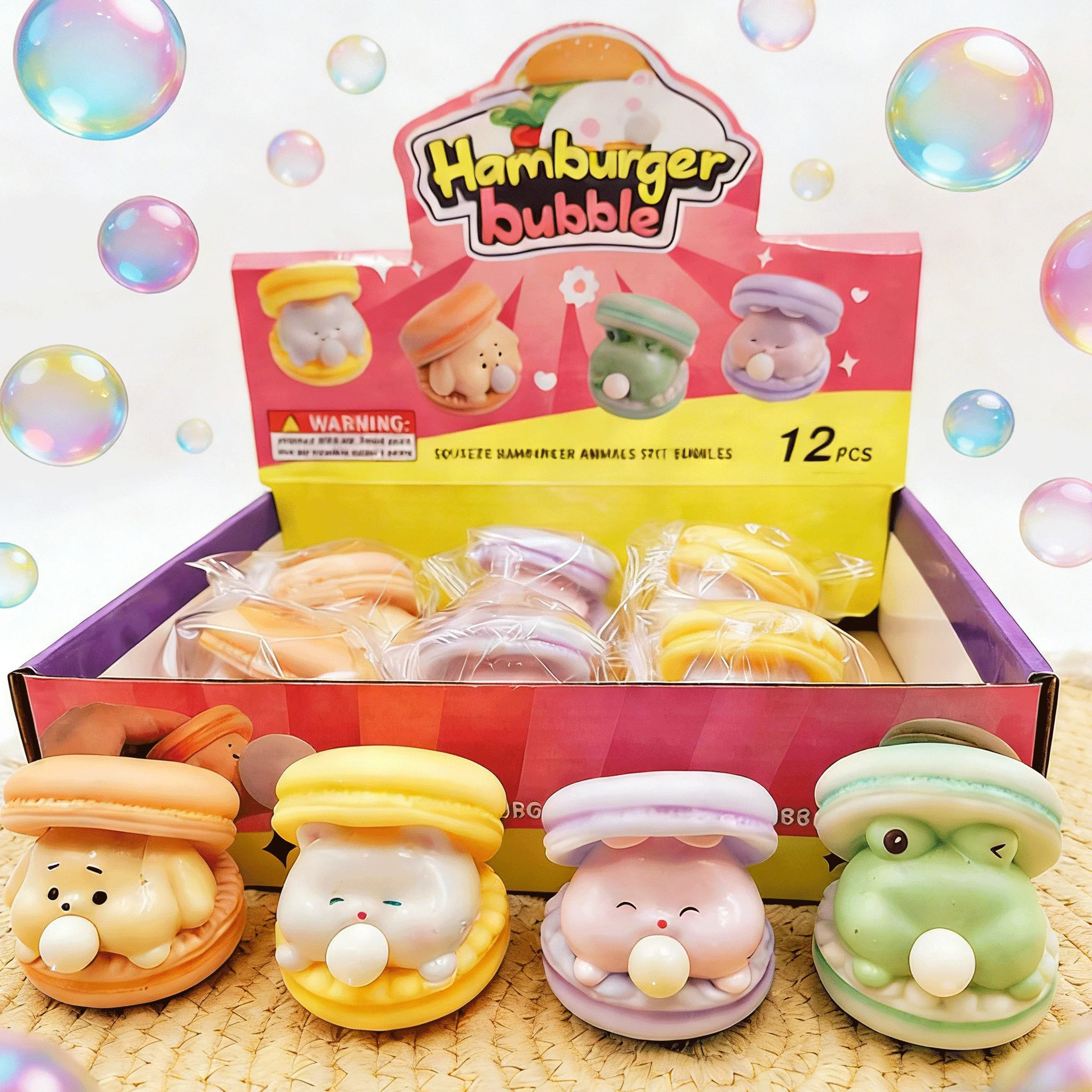 Cute Animal Frog Spitting Bubble Burger Stress Relief Pinch Children's Toys Office Funny Vent Toys Desktop Decorative Ornaments