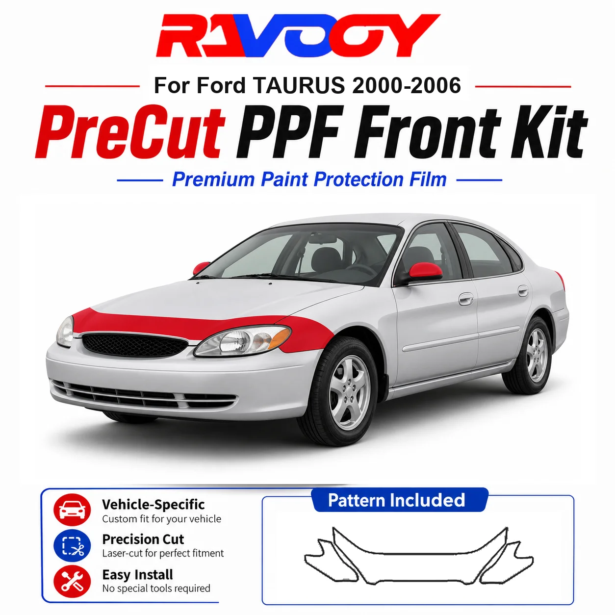 

8.5mil TPU Precut PPF Kit For Ford TAURUS 2000-2006 - Hood, Fenders & Mirror Set - Self-Healing Clear Bra Film