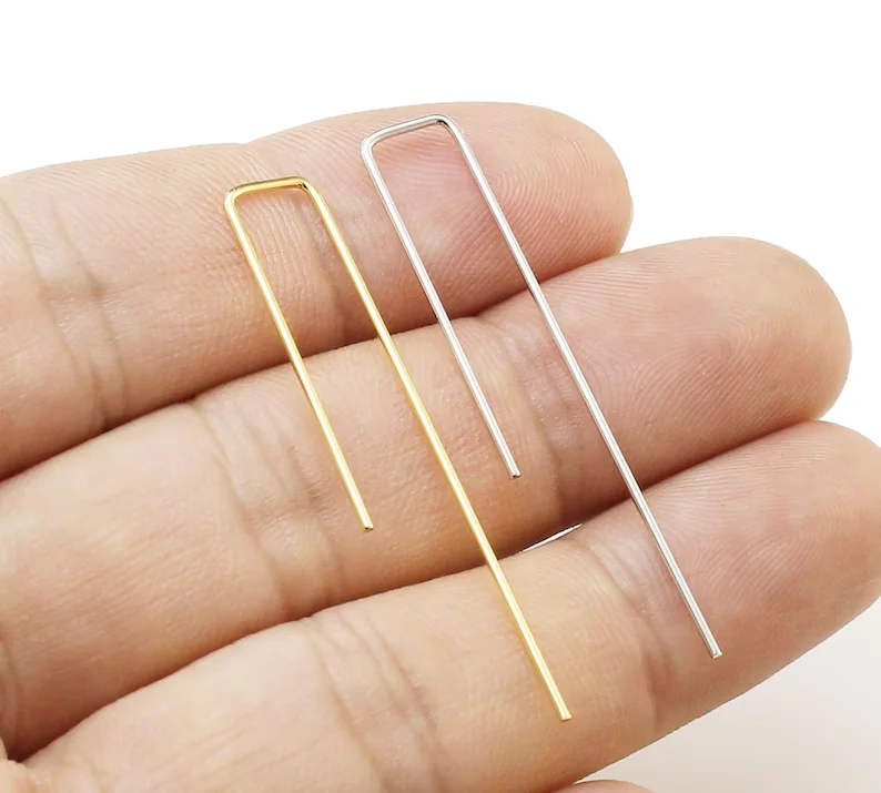 

20 шт. прямоугольные крючки для сережек, длинные провода для ушей, настоящее золото, 45x8 мм, фурнитура для сережек с геометрическим рисунком, принадлежности для ювелирных изделий -GH913