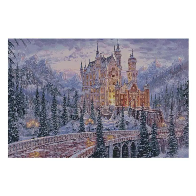 

The cross-stitch set "Winter Castle" 28CT, 18CT, 14CT, 11CT is available with the option of the saga printed fabric handcrafted