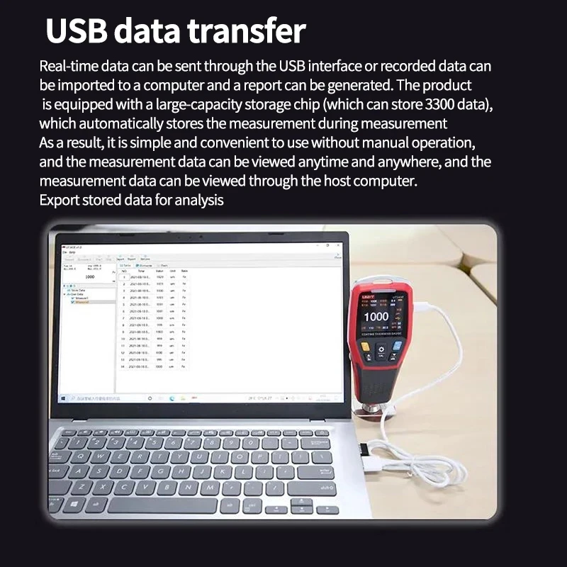 Imagem -05 - Uni-t Revestimento Espessura Medidor Ut343e 02000µm Car Film Paint Espessura Tester Tela Tft com Bluetooth