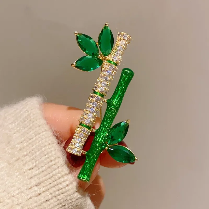 Broche de imitação de bambu para mulheres, planta verde, elegante, retro, colarinho de terno, acessórios de vestido