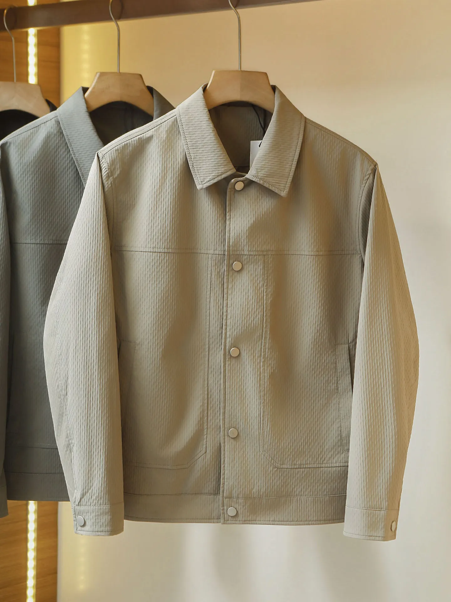 

Lightweight Casual Men's Busin Jaet Collared Quilted Workwear Coat ort Loose Fit Spring Autumn Polyester Fiber