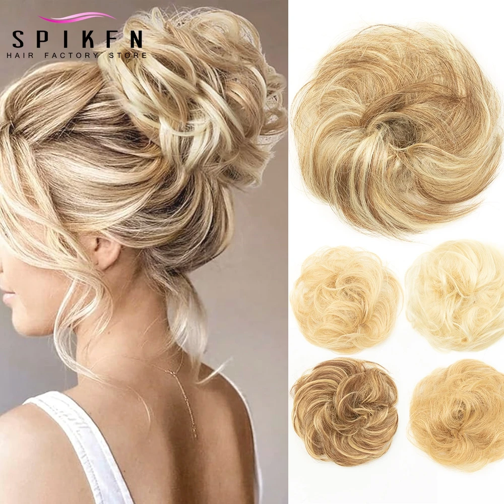 

Messy Human Hair Buns Real Tousled Updo Extension Natural Curly Bun Hair Piece with Elastic Band Hair Piece Ponytail Extensions