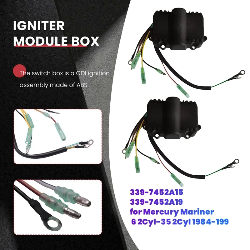 2Pcs Outboard Switch Box CDI Power Pack 339-7452A15 339-7452A19 For Mercury Mariner 6 2Cyl-35 2Cyl 1984-1998 6Hp-35Hp