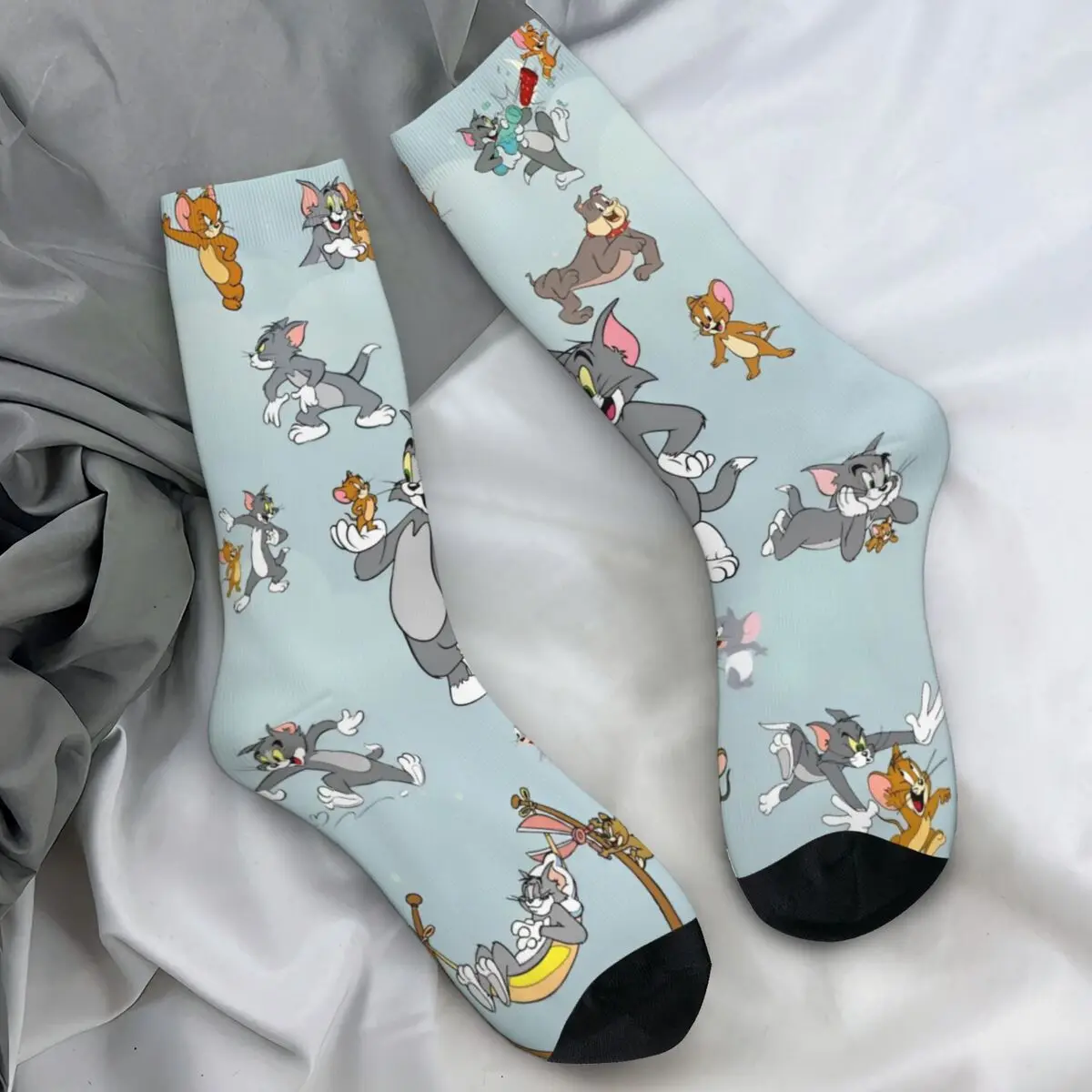 Unisex Men Socks Tom And Jerry Collages Stockings Spring Gothic Quality Socks Design Outdoor Sports Anti Sweat Socks