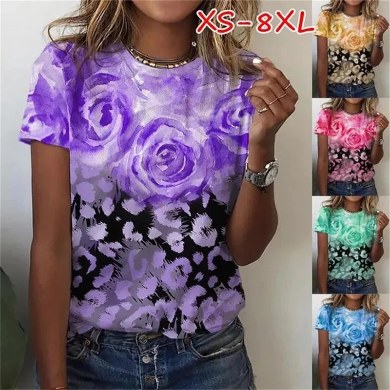 Dames T-Shirts Zomer Mode 3d Bloemen Print Top Dames Kleding Oversized T-Shirts Harajuku Grafische T-Shirts