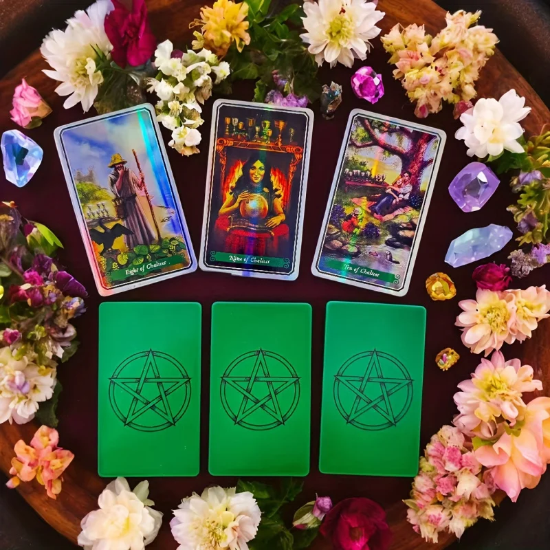 Set di mazzi di tarocchi Green Witch Laser Edition - Set di 78 carte da gioco, con illustrazioni magiche, adatto per giovani e adulti, Desi verde