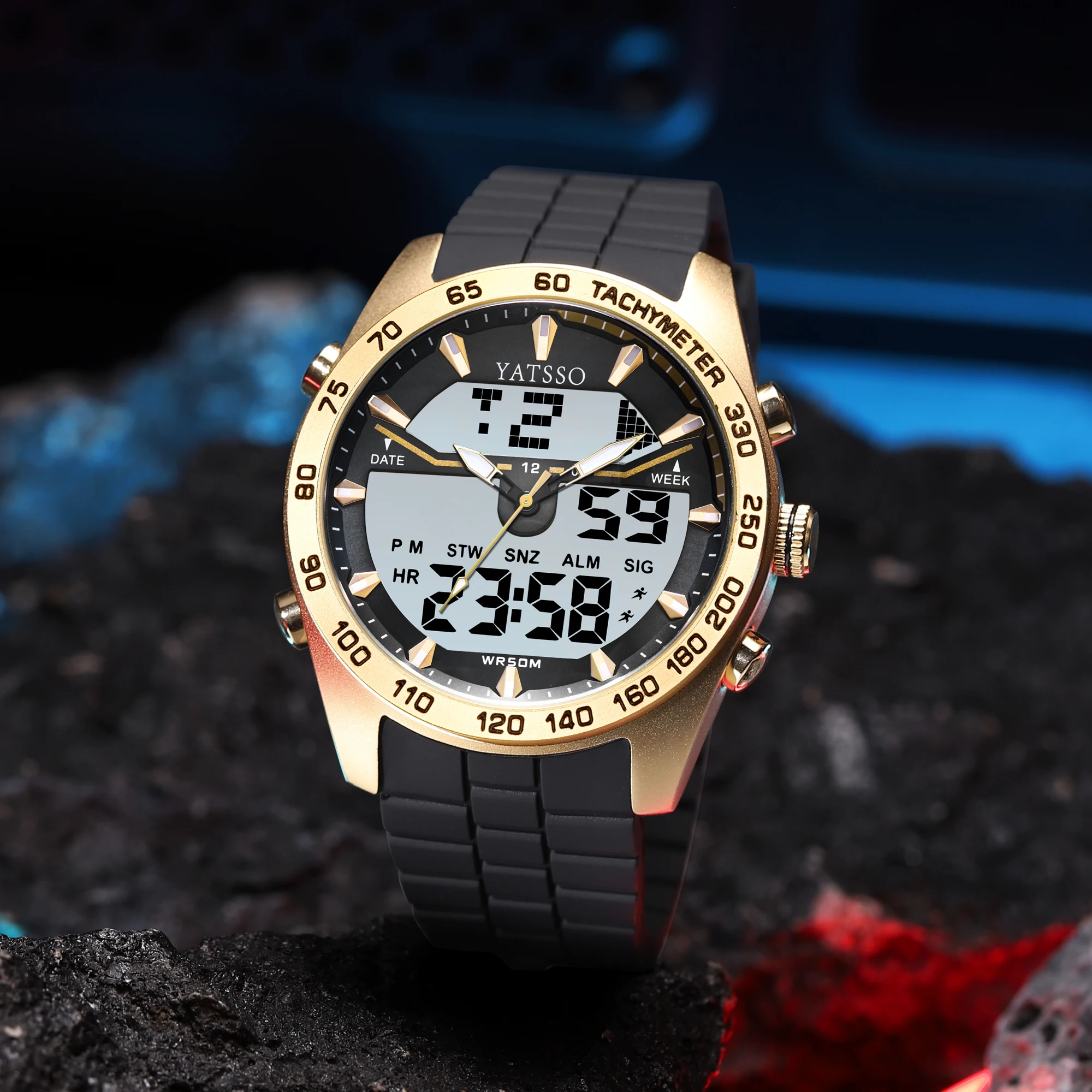 YATSSO Digital Sports Watch Man Watches for Men Dual Display Military Waterproof Quartz Wristwatches Relogio Masculino