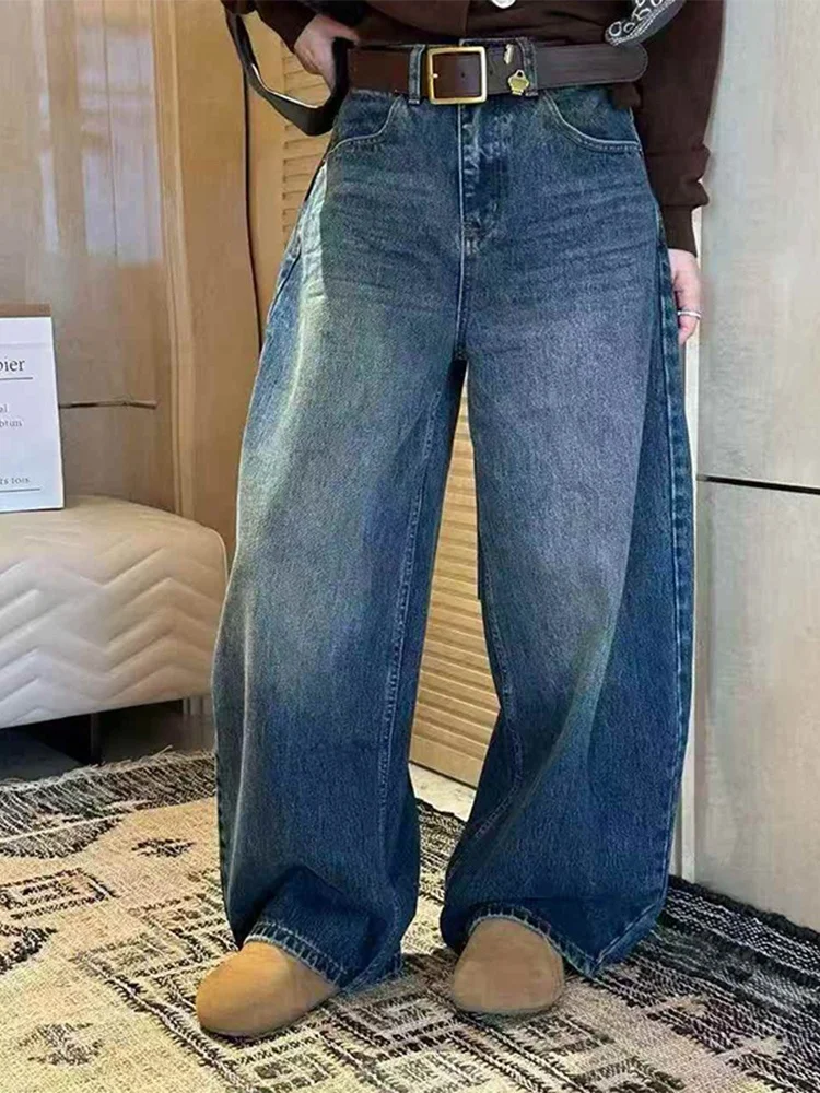 

Зимние джинсовые брюки с высокой талией и широкими штанинами, женские бархатные повседневные брюки длиной до пола Cosite Fce