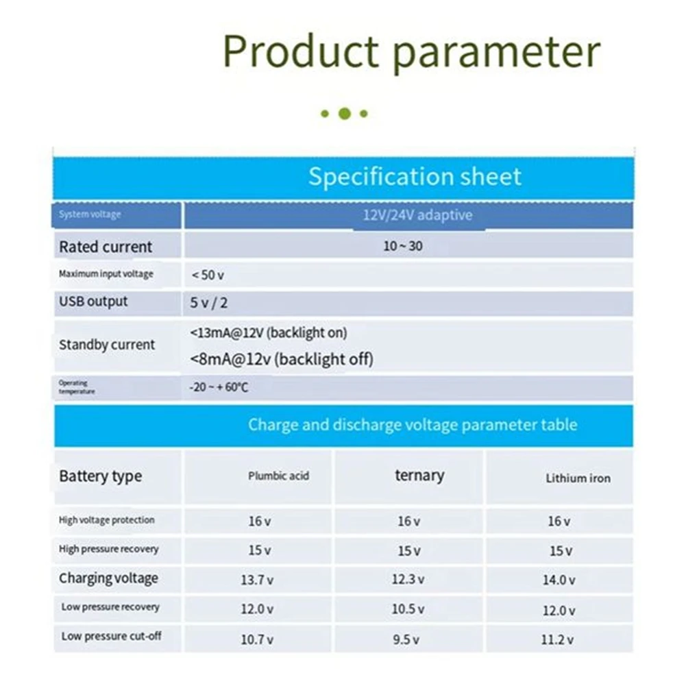 A36T-12V/24V PWM Solar Charge Controller With Color LCD Screen, Adjustable Voltage, Multi-Battery Support