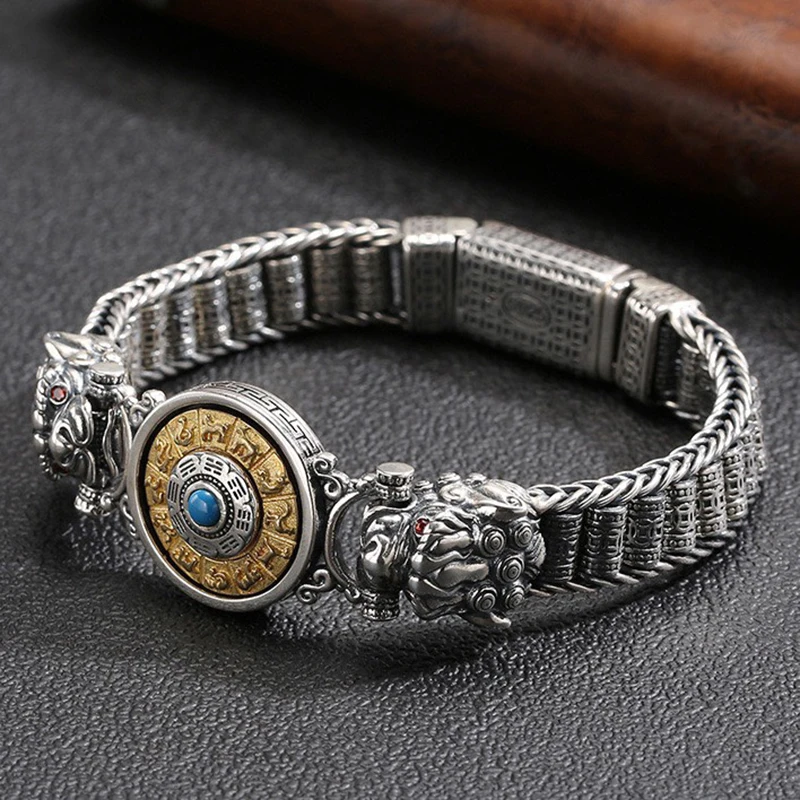 

Chinese Feng Shui Bagua Yin Yang Bracelet Men Women Vintage Tibetan Buddhism Six Character Mantra Amulet Bracelets Jewelry Gifts