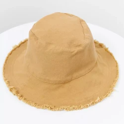 Fashion Raw Edge Bucket Hat Ladies Sun Beach Bob Cap Unisex Outdoor Sport Pull Up Fisherman Hat Wholesale Custom Pastis Logo Hat