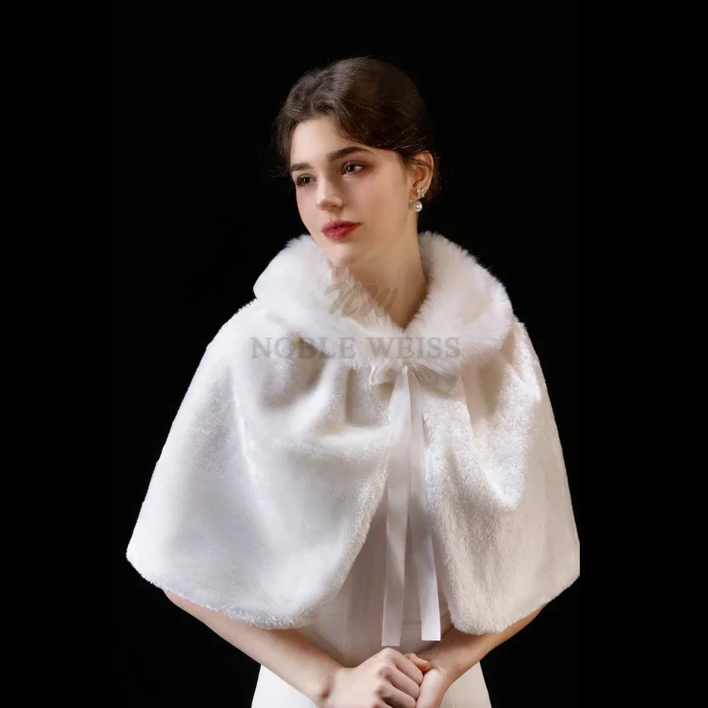 

Winter Ivory Faux Fur Wedding Shawl Warm Bridal Bolero Prom Wrap Party Cape Customized