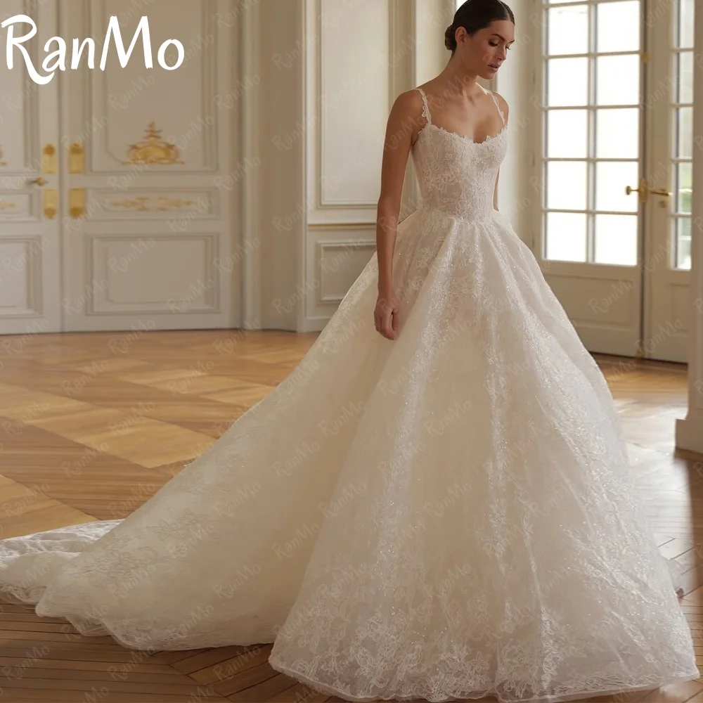 Ranmo Exquisite A-line Wedding Dress Spaghetti Strap 2025 Bridal Gown Lace Sleeveless Customized Vestidos De Novia Sweep Train