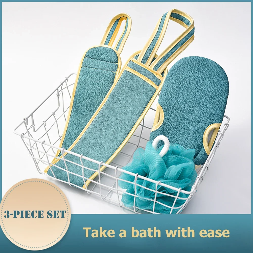 3Pcs Body Cleaning Washcloth Soft Brush Home Hotel Bathroom Shower Ball Back Scrubber Set Exfoliating Skin Towel Bath Gloves