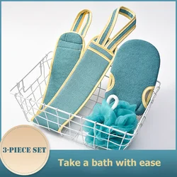 3Pcs Body Cleaning Washcloth Soft Brush Home Hotel Bathroom Shower Ball Back Scrubber Set Exfoliating Skin Towel Bath Gloves