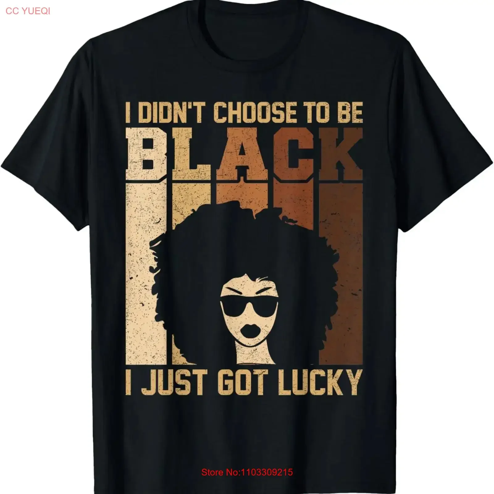 T-shirt vintage délavé « Je n'ai pas choisi d'être noir, j'ai juste eu de la chance » pour un usage quotidien, vêtements de créateur de mode unisexe