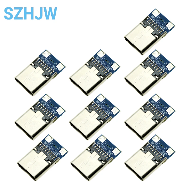 10-50PCS USB 3.1 ประเภท-C 24 Pins ชาย/หญิงซ็อกเก็ต Receptacle อะแดปเตอร์บัดกรีลวดและสายสนับสนุนบอร์ด PCB