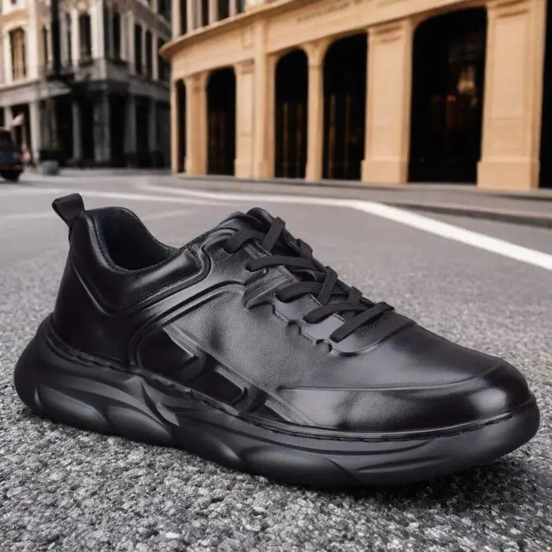 

Обувь из натуральной кожи, мужские легкие кроссовки для бега на открытом воздухе, натуральные спортивные дорожные кроссовки для бега, ходьбы, модные черные 45
