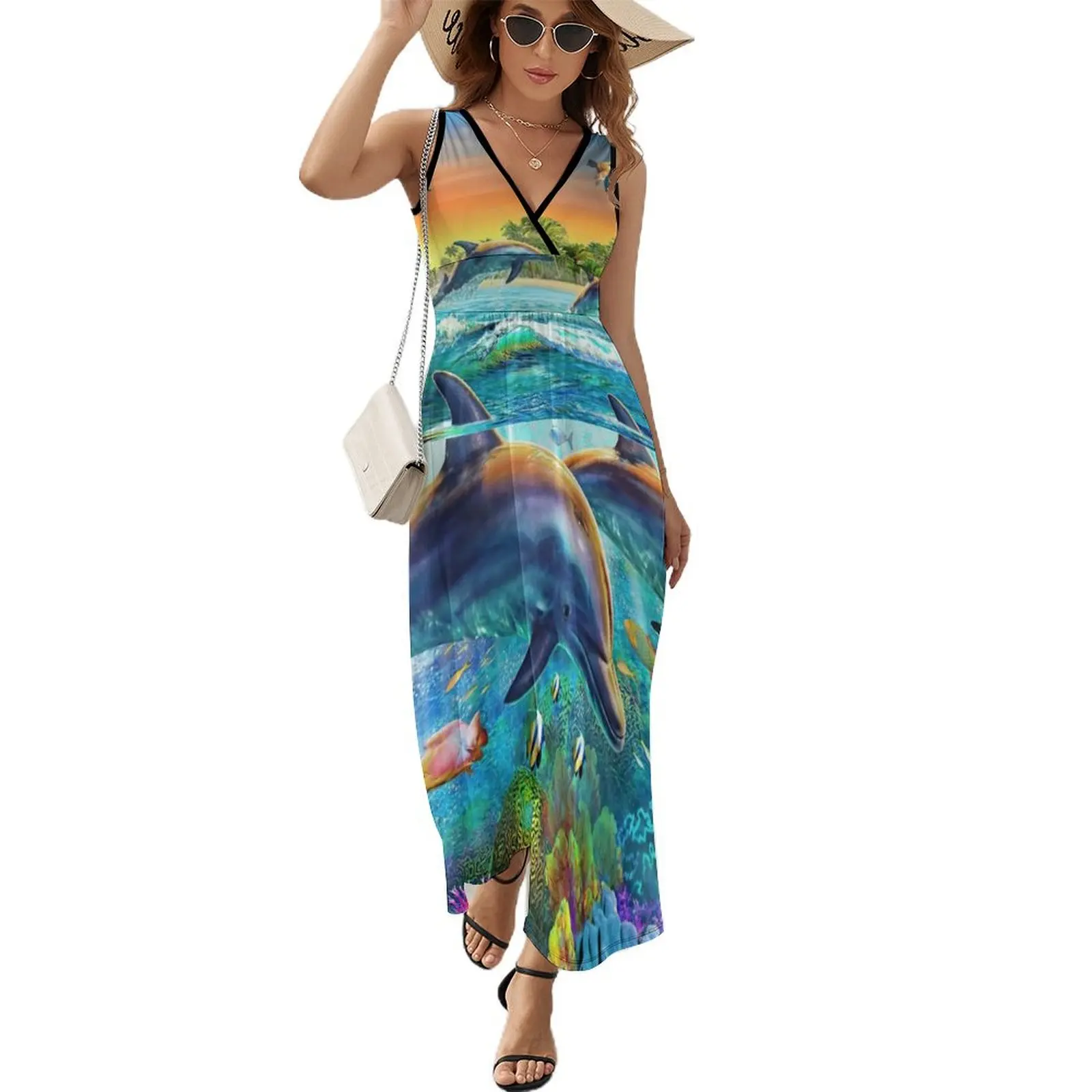 

Dolphins And Marine Life Sleeveless Dress summer dress woman 2024 dresses summer woman 2024 summer women's dress 2024