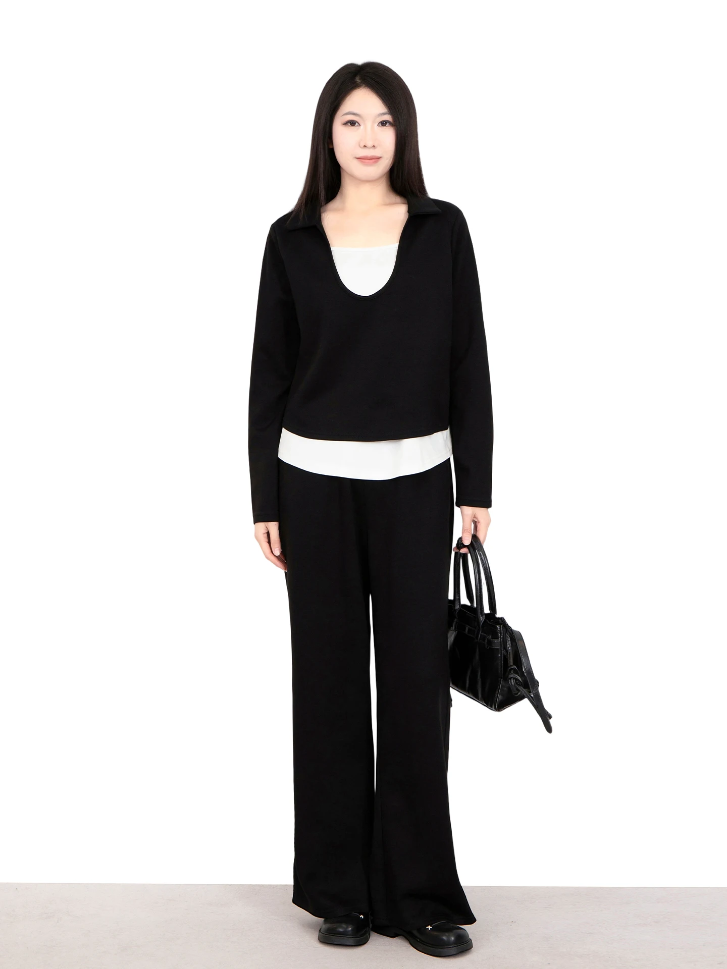 

2026 New plus Size Women's Casual Sle Sweatirt Long Skirt Set Fake Two-Piece Color Blo Set Comfortable Polyester Fiber