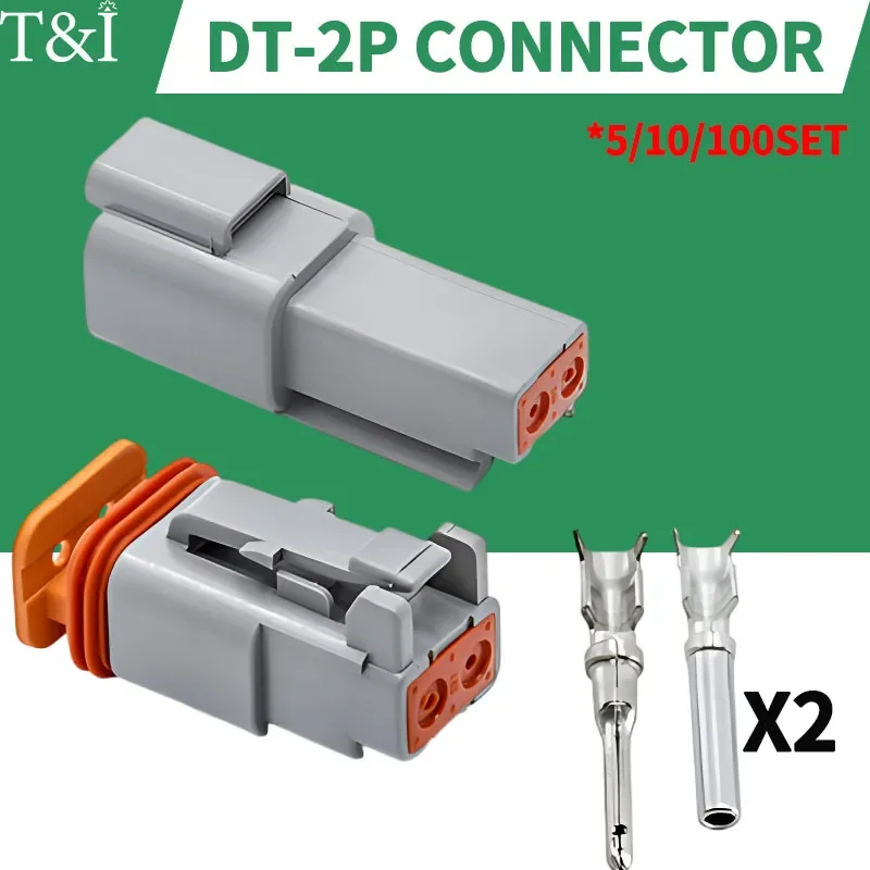 Deutsch DT 2P 2Pin 22-16AWG Waterproof Automobile Wire Connector Plug DT06-2S DT04-2P Male and Female Heads Socket Terminal