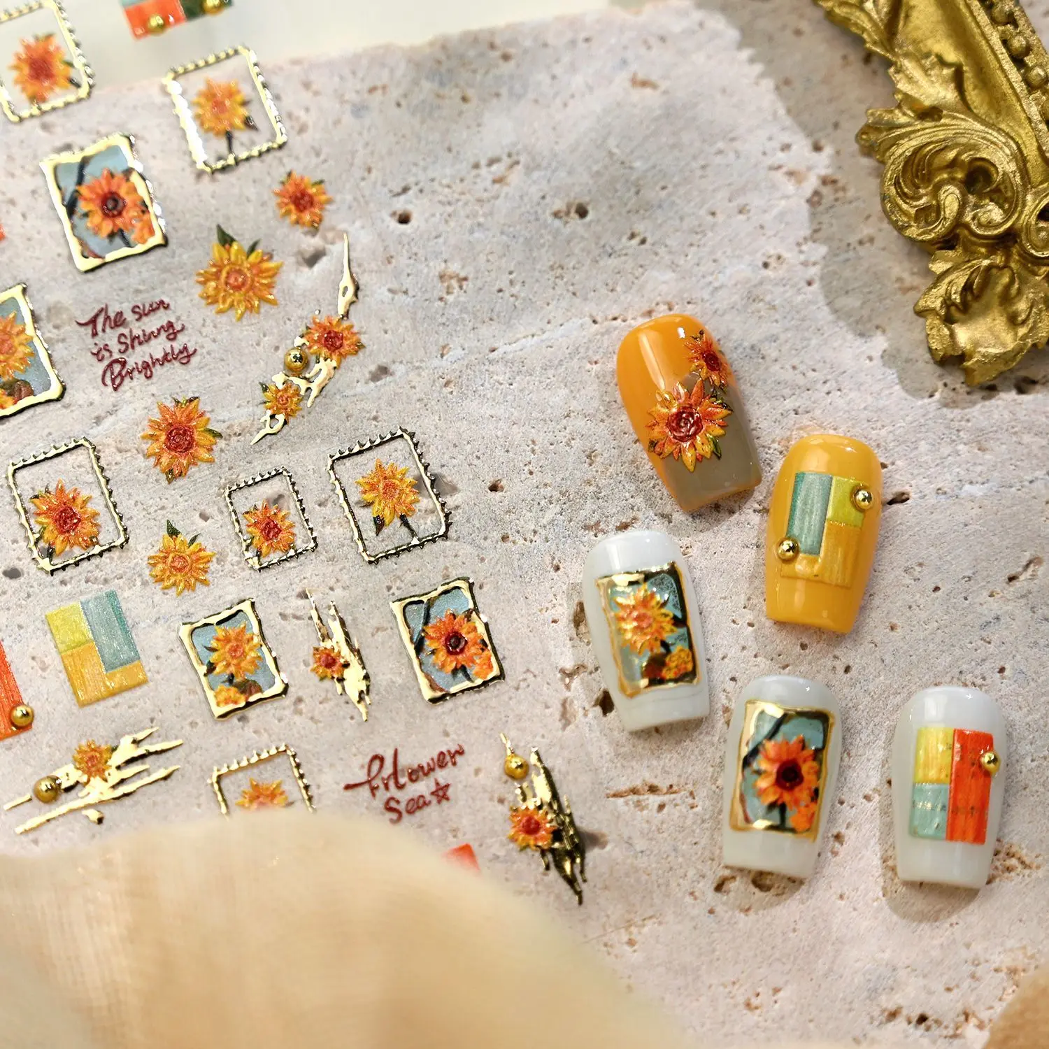 

Chinese Autumn Collection Sunflower Nail Stickers Self Adhesive Premium Durable Glossy Vinyl for Women Fall Season