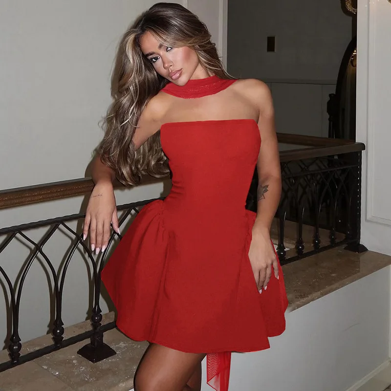 Sexy Backless Zipper Tube Short Dress Dresses Spring Summer Bodycon Mini Party