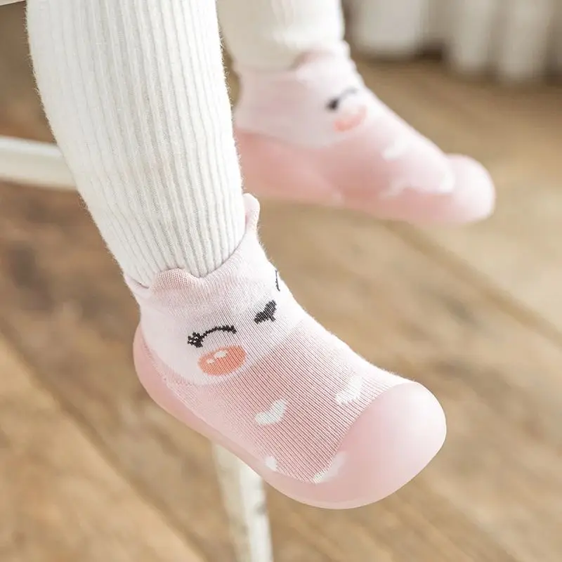 Autumn Winter Toddler Baby First Shoes 6M-3Y Children\'s Indoor Anti-Slip Cartoon Socks Shoes Rubber Sole Animal Cotton Walkers