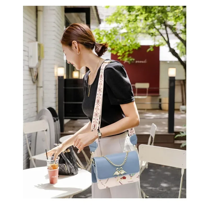 2024Women's BagsWide Shoulder Straps Casual Shoulder Bags Fashion Versatile Small Square Bags Printed Color Block Crossbody Bags