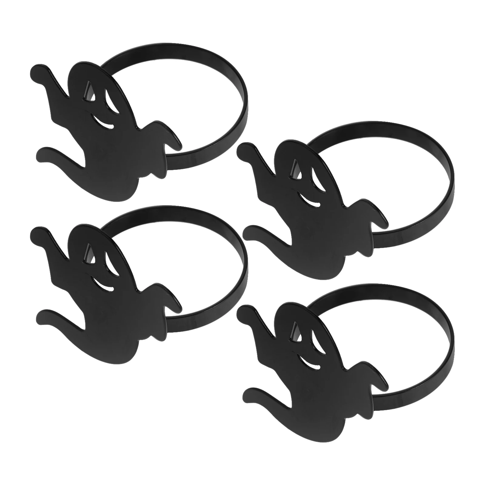 

4 Pcs Black Ghost Napkin Rings Halloween Decor Alloy Buckle Party Table Gifts Spooky Metal Circle Stylish Atmosphere