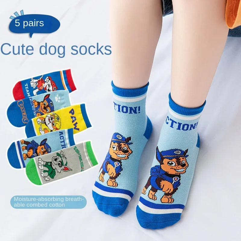 5 Pairs Paw Patrol Kids Socks Cotton Boys Cute Cartoon Socks for Children Baby Casual Socks Autumn Soft Clothing Accessories New