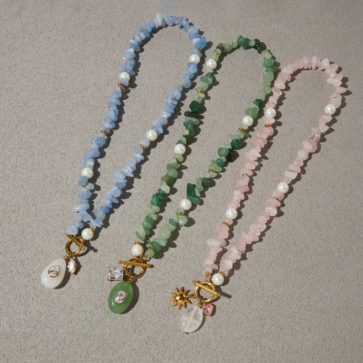 Titanium Steel Colorful Natural Stone Beaded Clavicle Chain Luxury Minimalist Necklace Stainless Steel Jewelry For Women