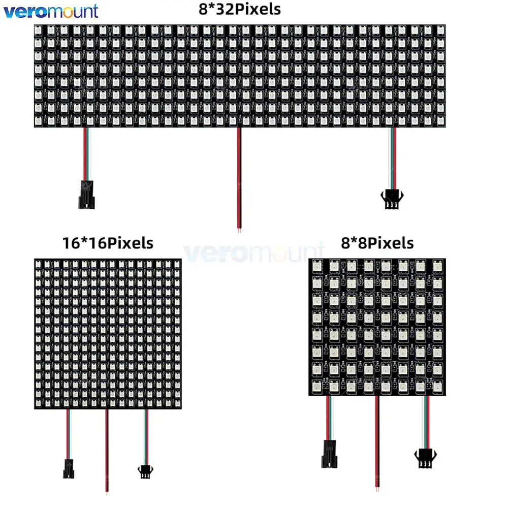 5V DC WS2812B Individually Addressable Digital Flexible Panel Light WS2812 IC RGB LED 8x8 16x16 8x32 Pixel Module Matrix Screen