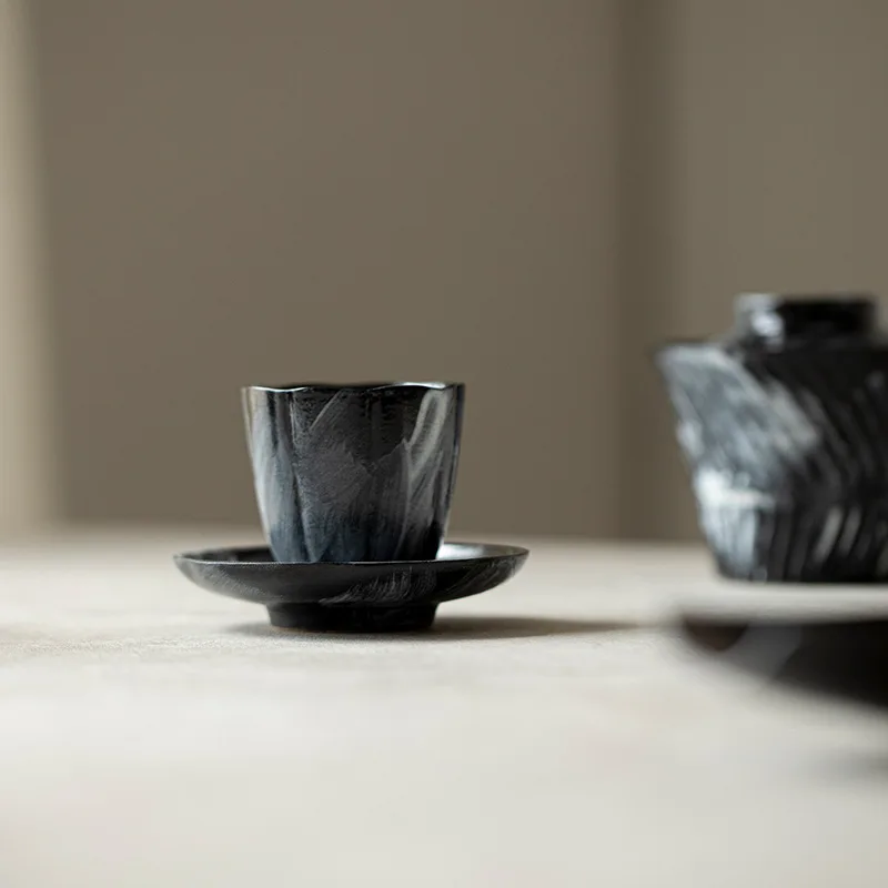 Chinese Style Ink Wash Coaster Ceramic Tea Cup Mat Crackle Glaze Pottery Heat Resistant Wabi Sabi