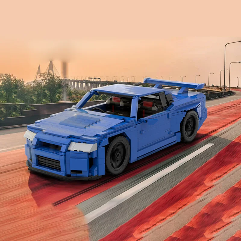 Speed Racing Car Model MOC Building Bricks GTR R34 Two-Door Sports Car Modular Technology Children Holiday Gifts Assemble Toys