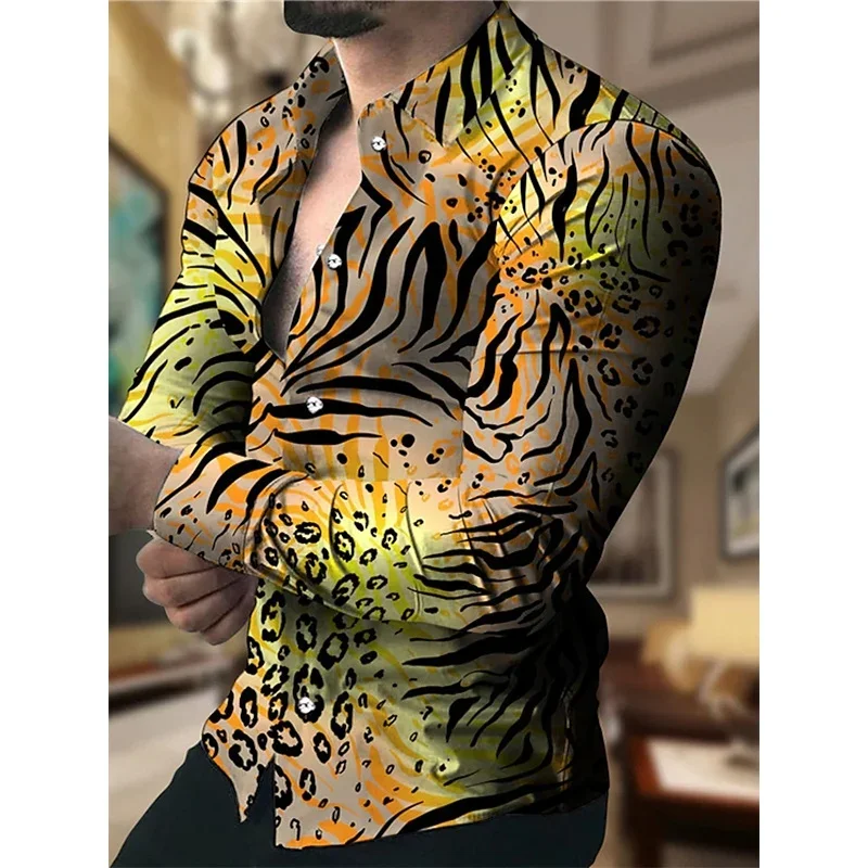 

Men's casual versatile fashion street men's shirt lapel single-breasted long-sleeved men's zebra pattern long-sleeved shirt