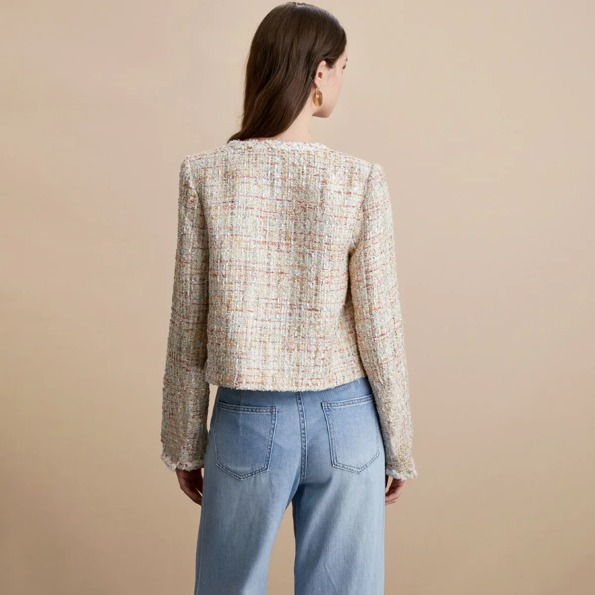 Wiosna Jesień 2025 Nowa Elegancka, Gruba, Haftowana, Diamentowa Tweedowa Odzież Wierzchnia Damska, Elegancki Płaszcz z Poliestru do Pracy