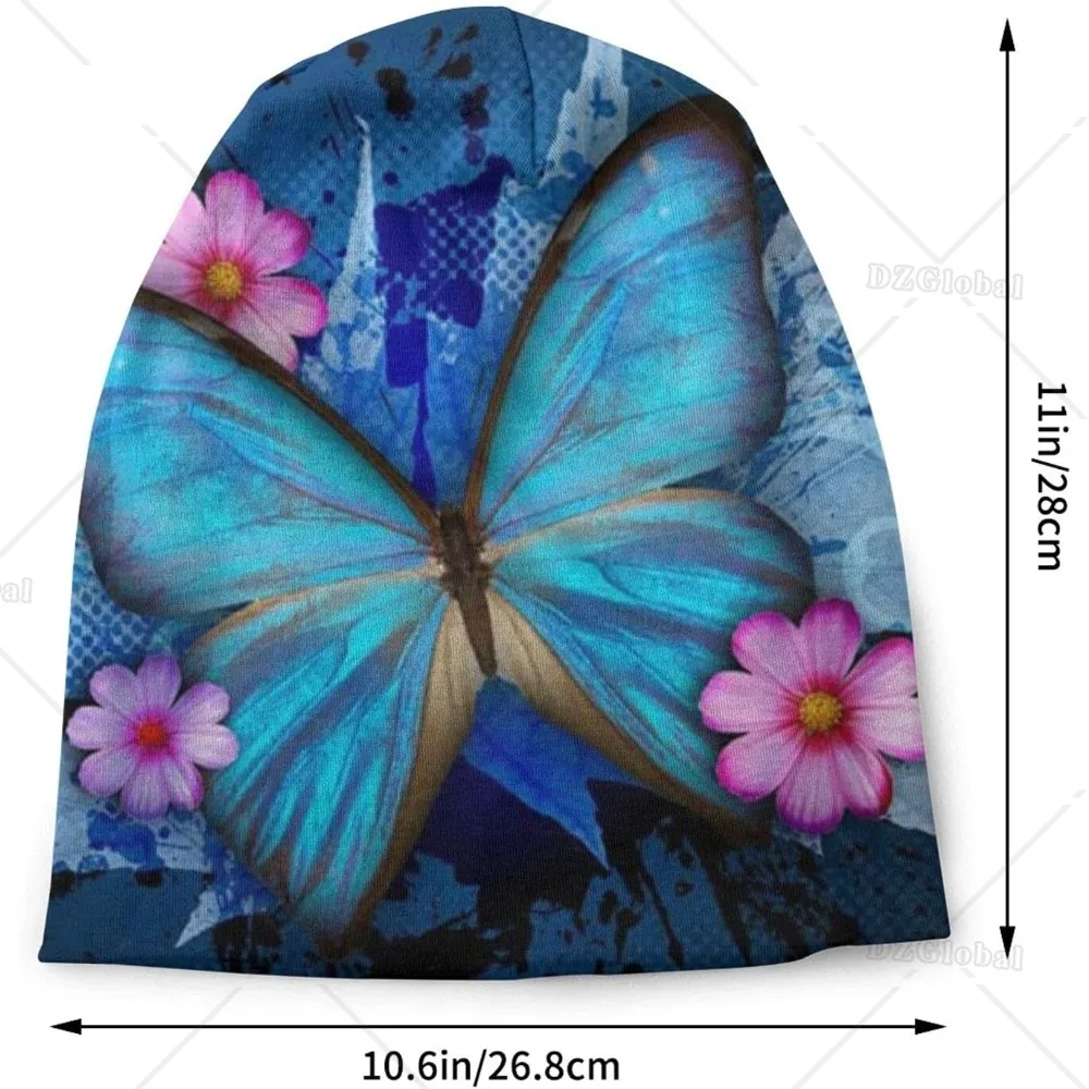 Pretty Butterfly with Flowers Baggy Slouchy Beanie Chemo Hat Cancer Headwear Knitted Hats Scarf Nightcap for Women Men