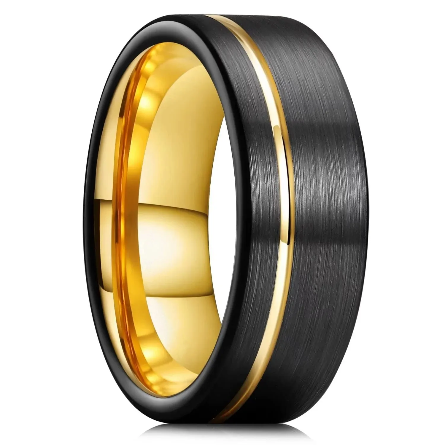 Fashion 8mm Black Brushed Titanium Stainless Steel Rings For Men Women Thin Gold Color Groove Promise Ring Wedding Party Jewelry