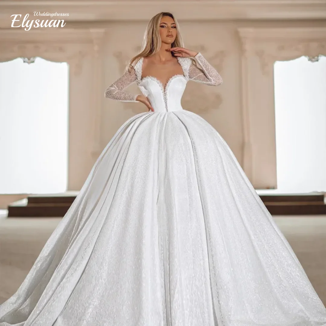 Customized Vintage Shiny Tulle Beading Pearls Sweetheart  Ball Gown Wedding Dress  Delicate Luxury Bridal Gowns With Cap Sleeves