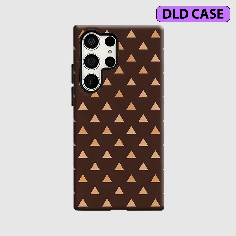 Brown Triangle Grid Phone Case for Samsung Galaxy S26 S25 Ultra S24 S23 Ultra Plus Shockproof Double Layer Tough Back Cover