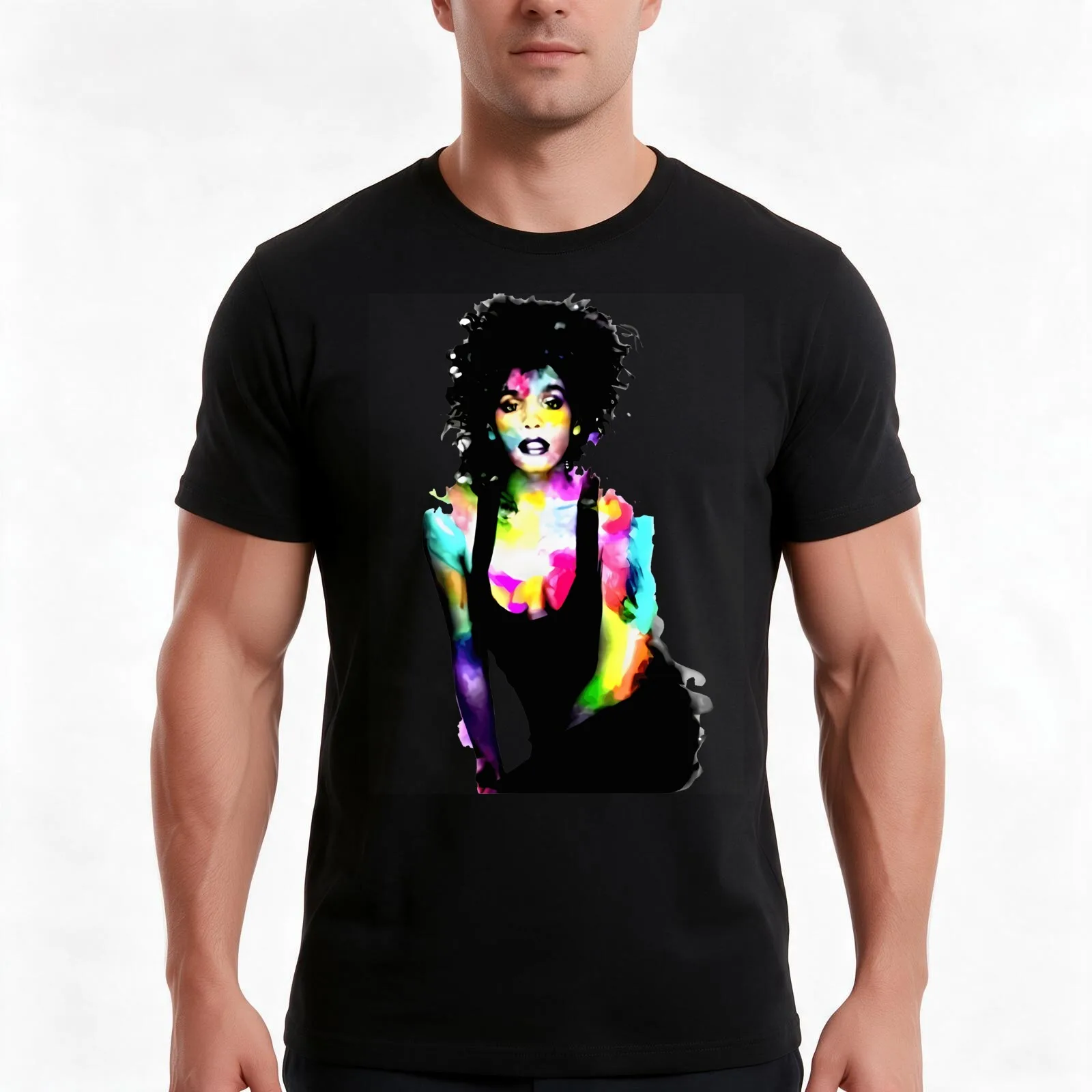 Whitney Houston art T-Shirt, Summer Casual Cotton Tee, Oversized Streetwear Tops, Vintage Graphic Print, Loose Fit Short Sleeve
