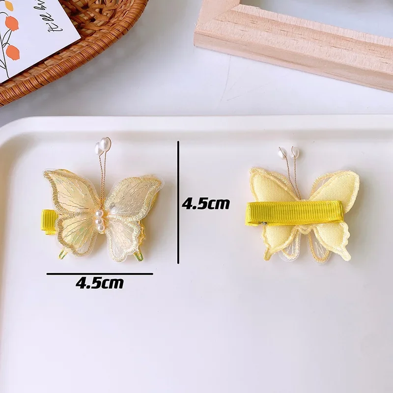 2PCS New Princess Embroidered Butterfly Lovely Girls Hairpins Children Headwear Hairgrip Hair Clips Barrettes Hair Accessories