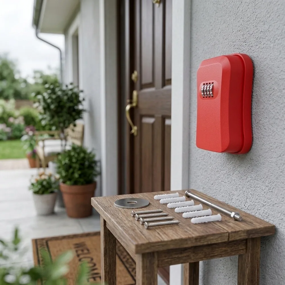 Portable Outdoor Key Lock Box Secure For Weather Resistant 4 Digit Resettable Combination for Home and Rentals