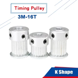 3M-16T Belt Pulley Circular Arc Tooth Inner Bore 4/5/6/6.35/8mm Aluminum Pulley Wheel  K Shape For 3M Rubber Belt Width 10/15mm