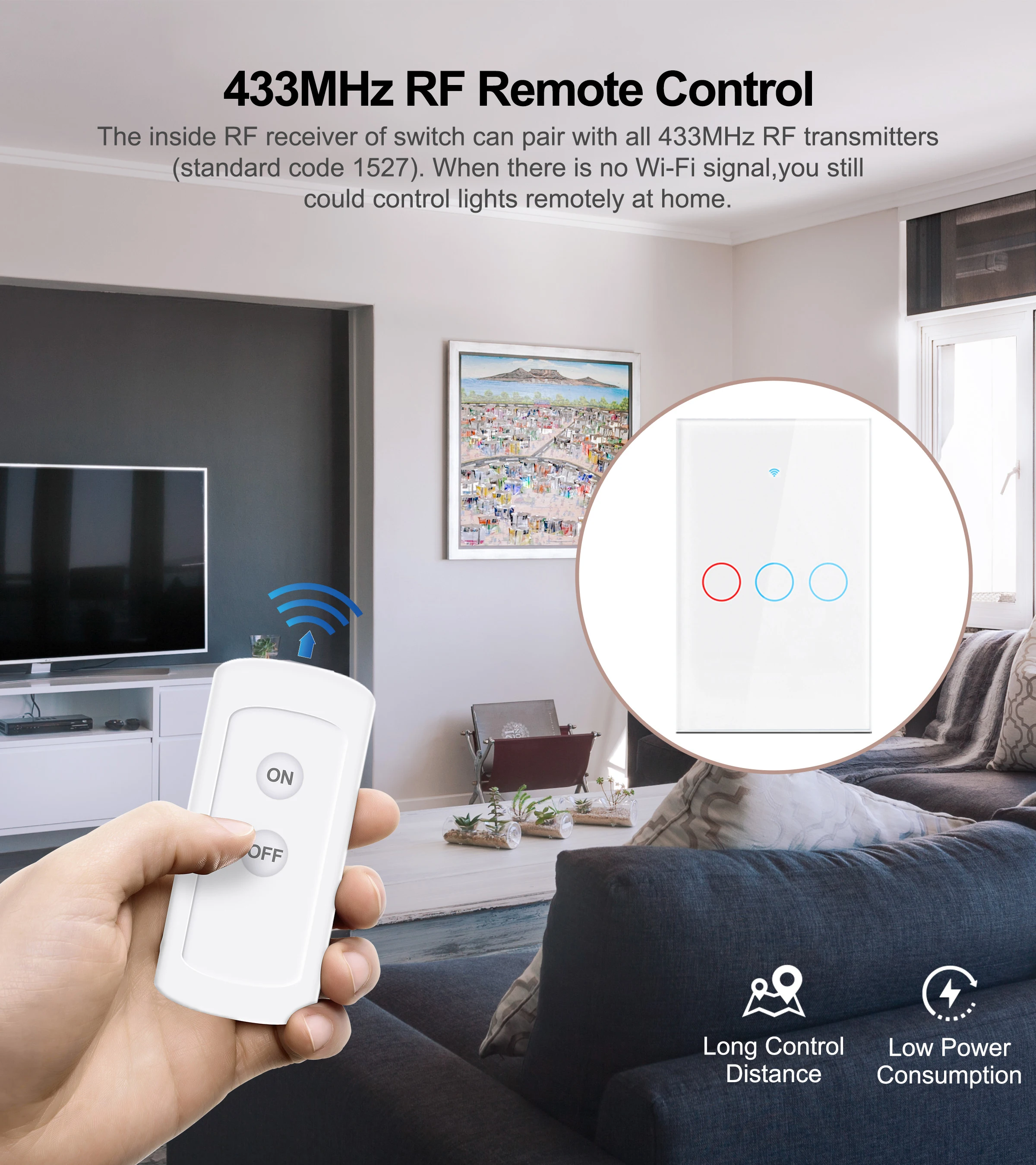 Tuya WiFi Smart Light Switch US 120 Type Wireless Wall Touch Panel Smart Life 1/2/3 Gang Support Alexa Google Home Smart Life image 6