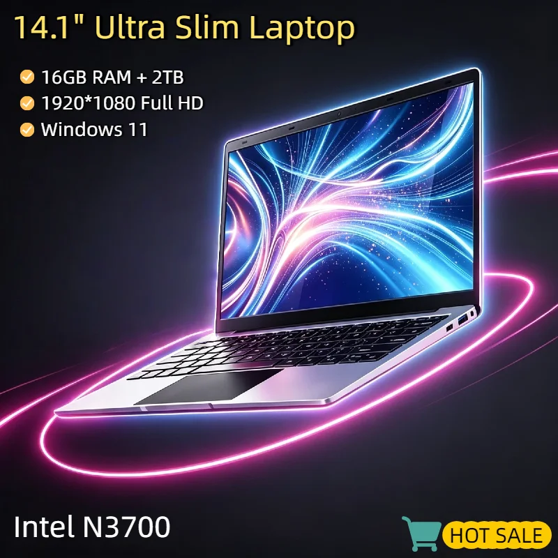 

Ultra Slim New 14.1" Laptop Windows 11 16GB RAM 2TB SSD Intel N3700 1920x1080 HD Notebook Office Study Light Gaming